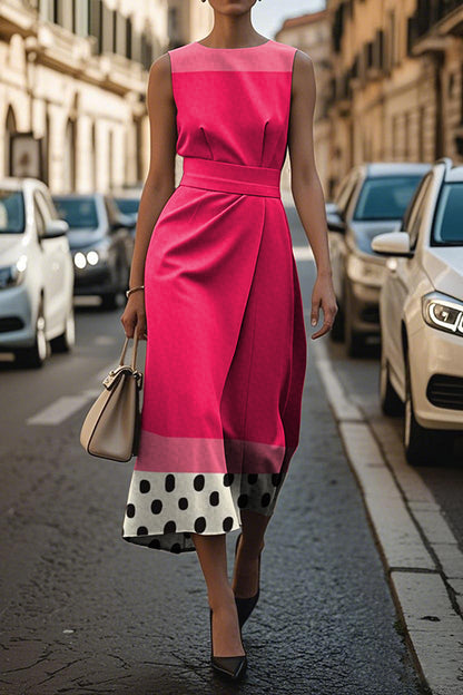 Cardydony Women's Unique Print Sleeveless Round Neck Casual Midi Dress