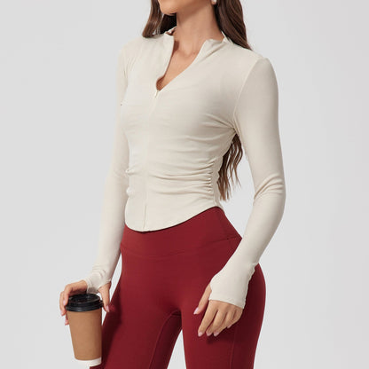 Cardydony Women's Slim Fit Activewear Top – Women's Long Sleeve Half-Zip with Ruched Detail