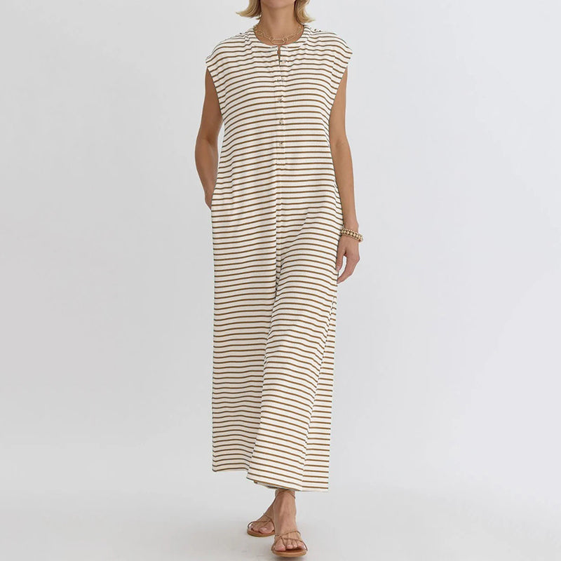 Cardydony Women's Oversized Striped Sleeveless Jumpsuit