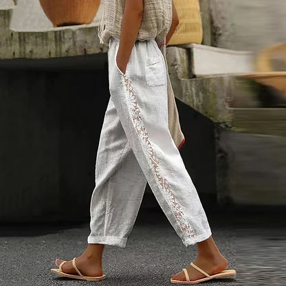 Cardydony Floral Lace Linen Blend Cozy Women's Pants