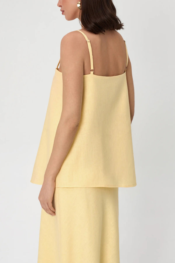 Cardydony Women's Linen Blend Loose Square Neck Camisole Top and Elegant Resort Maxi Skirt Set