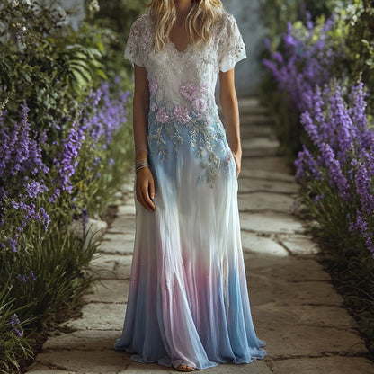 Cardydony Boho Ombre Maxi Beaded Floral Embroidery & Sequins Dress