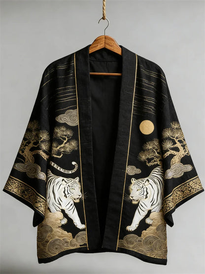 Cardydony Japanese Tigers & Pine Trees Art Linen Kimono