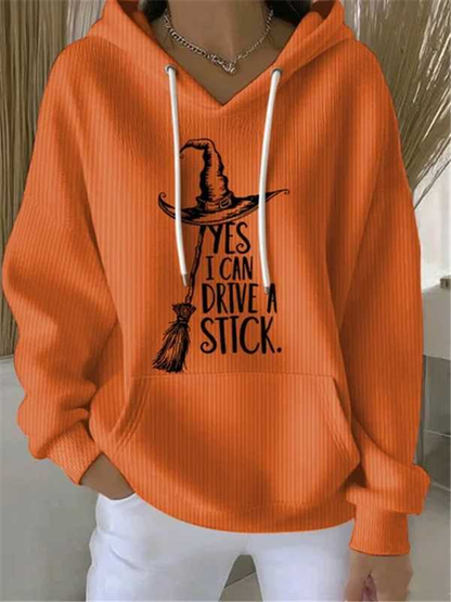 Cardydony Women's Yes I Can Drive A Stick Print Casual Hooded Sweatshirt