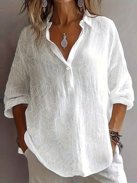 Cardydony Women's Vintage Floral Lace Cotton And Linen Shirt