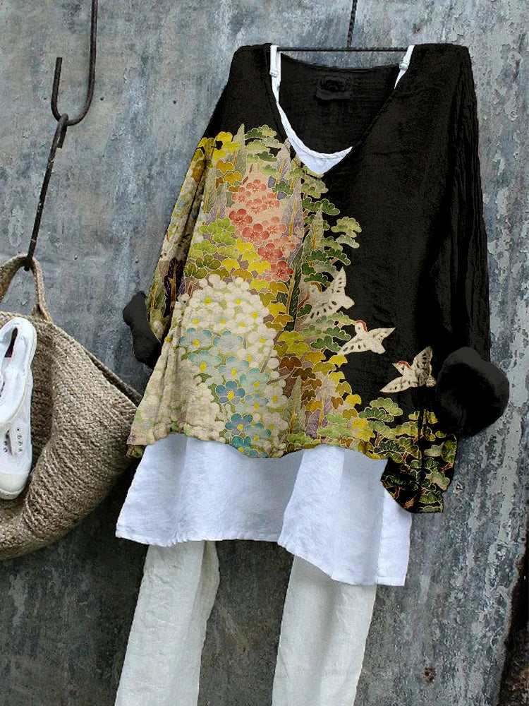 Cardydony Japanese Art Painting Pattern Cozy Flowy Tunic