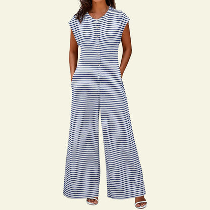 Cardydony Women's Oversized Striped Sleeveless Jumpsuit