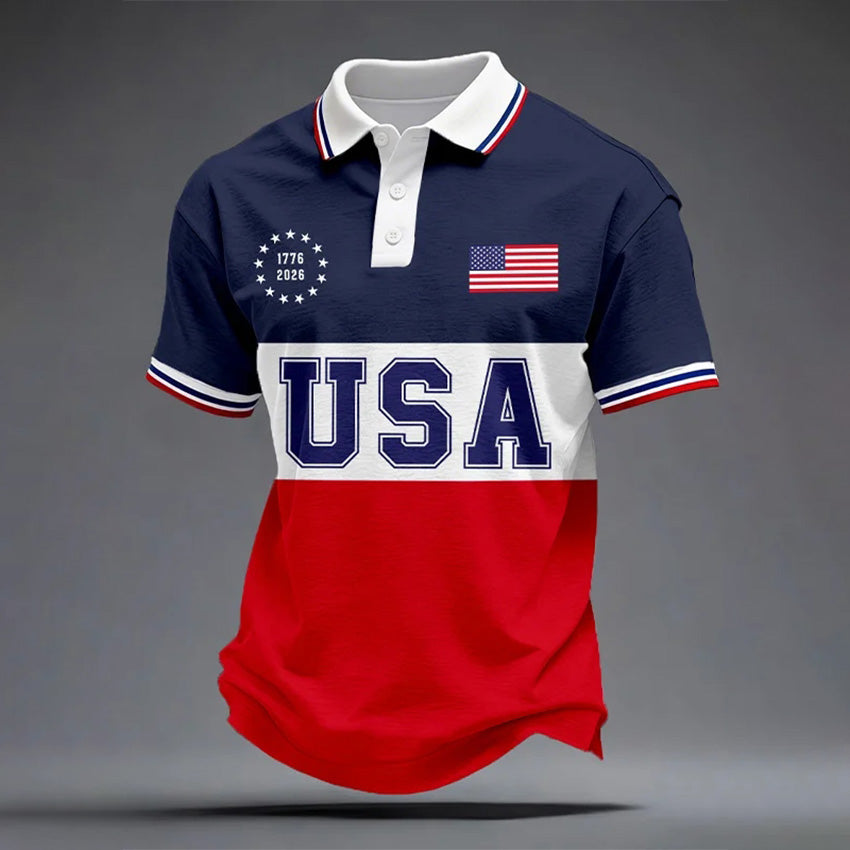 Cardydony Men's Independence Day Flag Print Polo Shirt