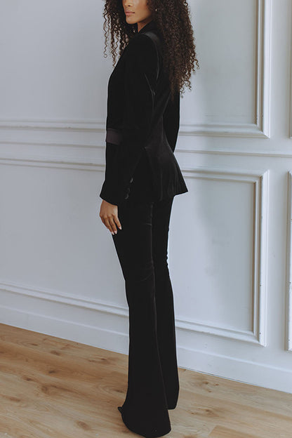 Cardydony Women's Delicate Daze Velvet Satin Lapel Button Up Long Sleeve Tapered Waist Blazer