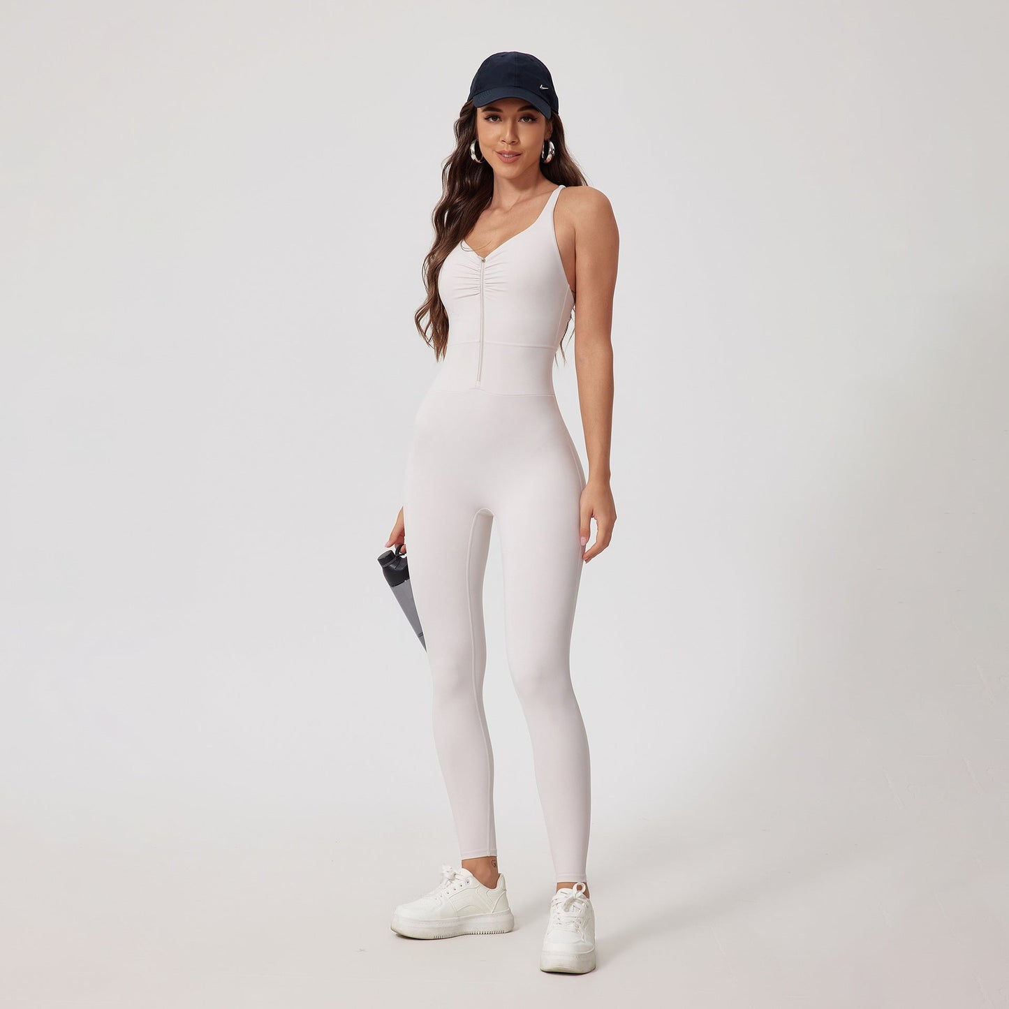 Cardydony Women's V-Neck Full-Length Activewear Jumpsuit - Sleek and Supportive Design for Effortless Movement