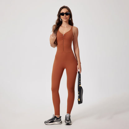 Cardydony Women's V-Neck Full-Length Activewear Jumpsuit - Sleek and Supportive Design for Effortless Movement