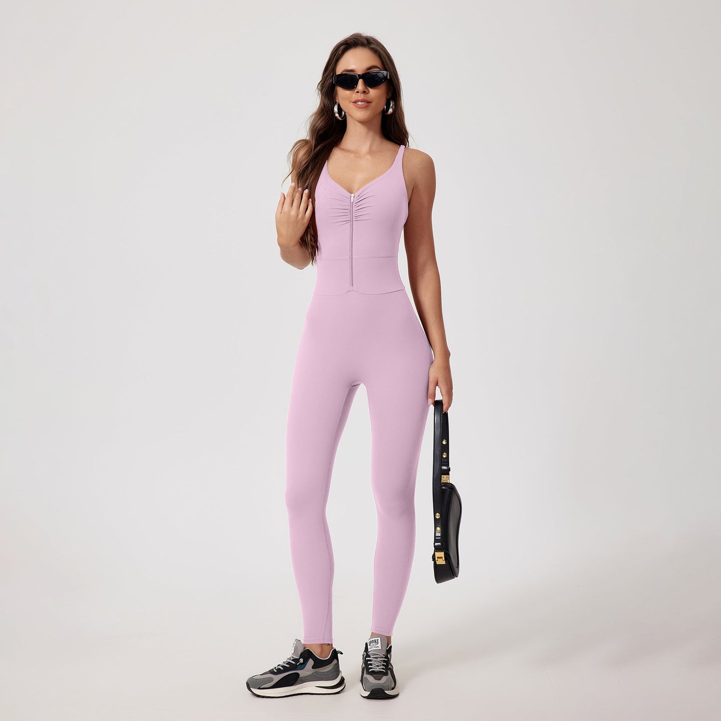 Cardydony Women's V-Neck Full-Length Activewear Jumpsuit - Sleek and Supportive Design for Effortless Movement