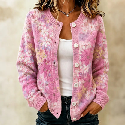 Cardydony Women's Breast Cancer Awareness Month Floral Print Casual Cardigan