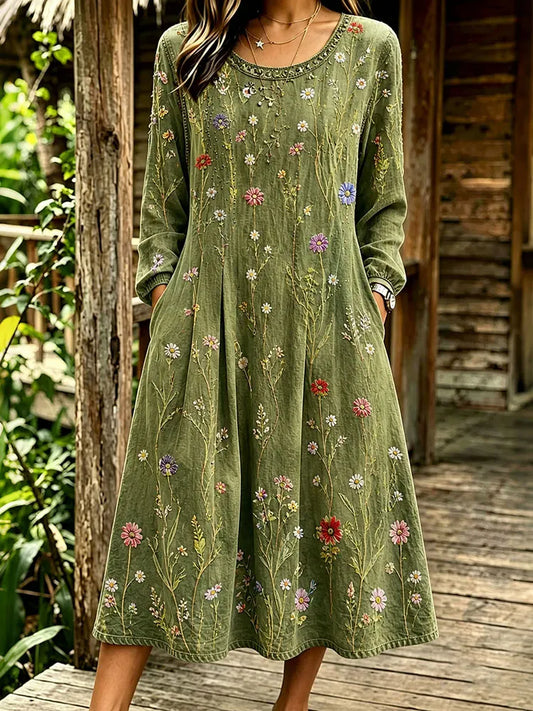 Cardydony Women's Retro Resort Bohemian Cotton Linen Dress