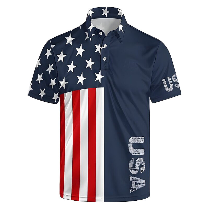 Cardydony Men's American Us Flag Veterans Print Polo Shirt