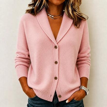 Cardydony Women's Solid Color Collared Button Up Knit Cardigan