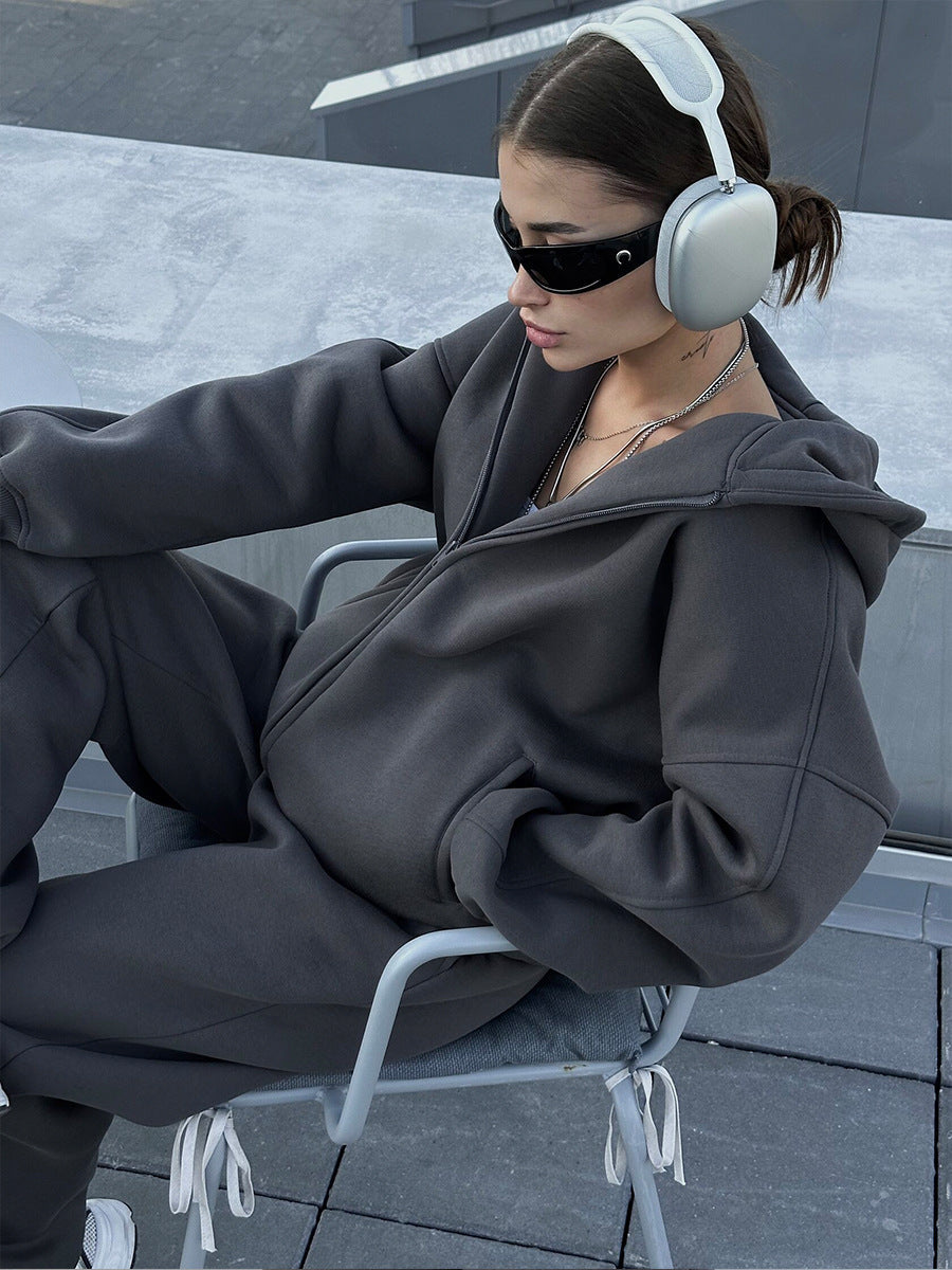 Cardydony Women's Oversized Cotton Blend Zip-Up Tracksuit Set