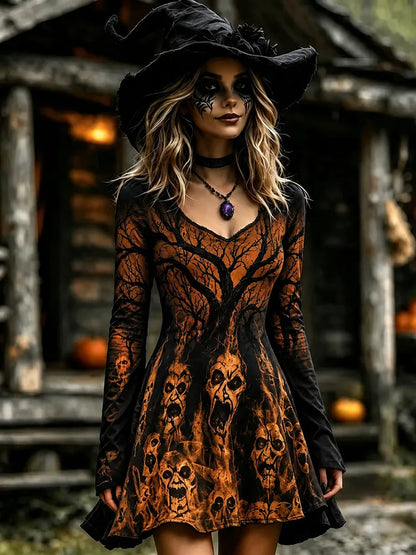 Cardydony Women's Halloween Ghost Forest Gothic Patterns Art Mini Dress