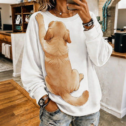 Cardydony Women's Cute 3d 3d Hugging Golden Retriever Puppy Print Crewneck Sweatshirt