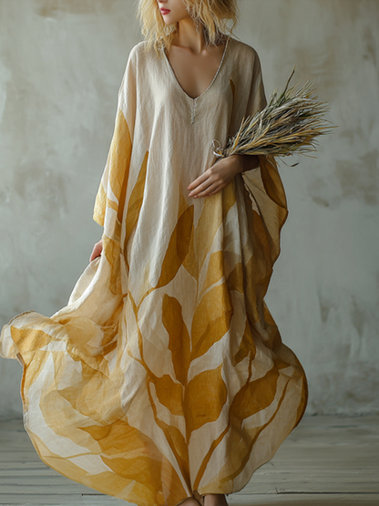 Cardydony Plant Pattern Design Casual Linen Dress