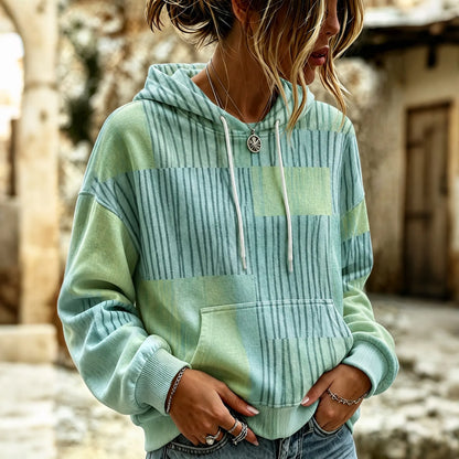 Cardydony Women's Simple Striped Art Pattern Casual Hoodie