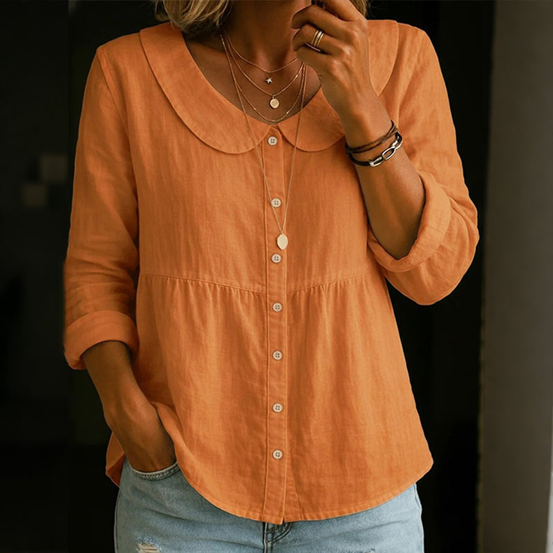 Cardydony Women's Solid Color Cotton Linen Button-up Top