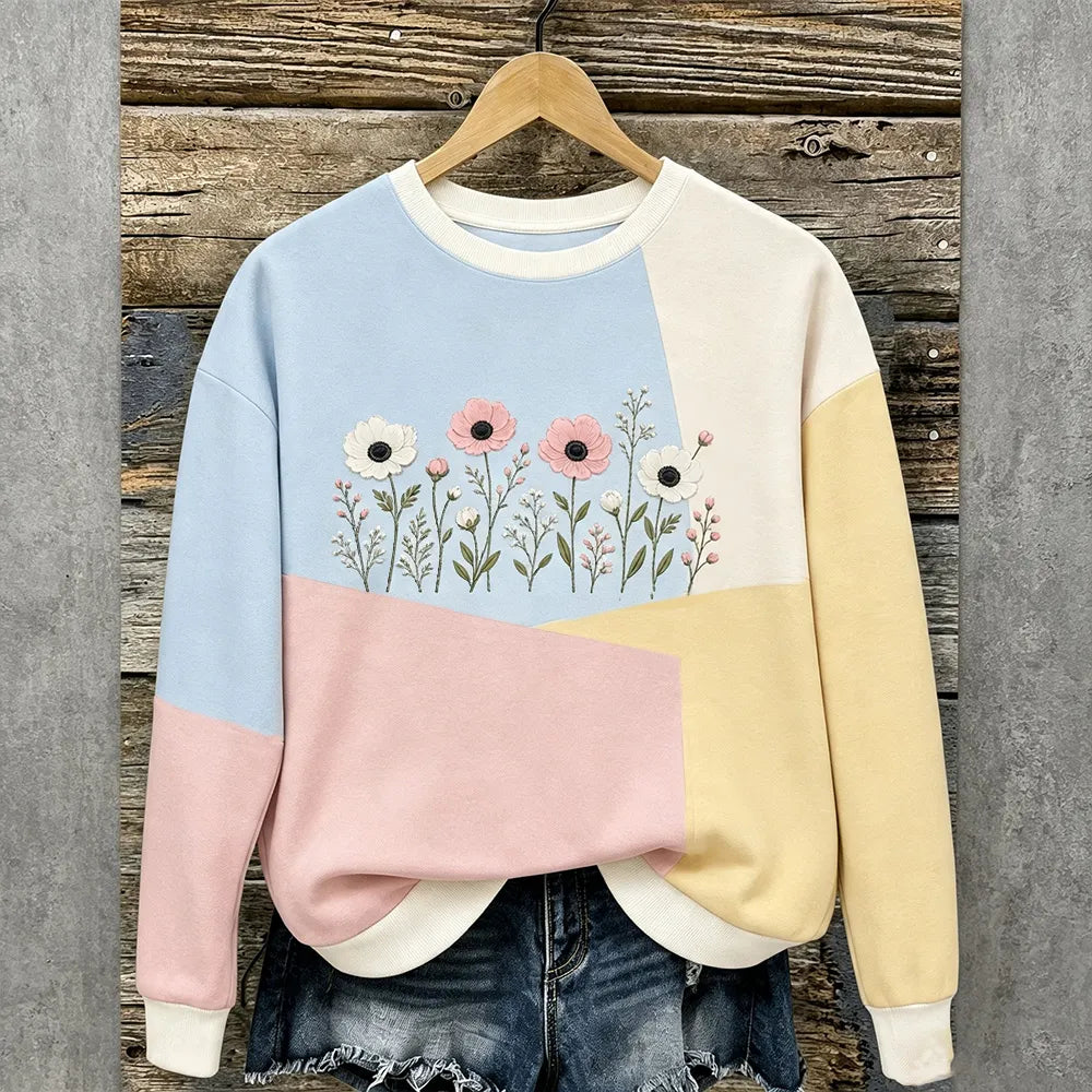 Cardydony Women's Vintage Geometric Floral Art Crewneck Sweatshirt