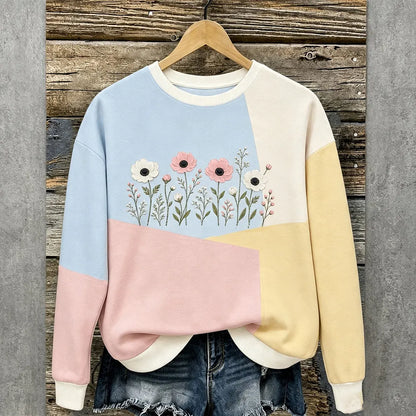 Cardydony Women's Vintage Geometric Floral Art Crewneck Sweatshirt