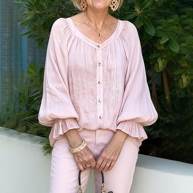Cardydony Casual Solid Color Button-down Women's Long-sleeved Shirt