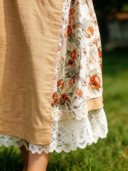 Cardydony French Country Style Patchwork Design Linen Suit