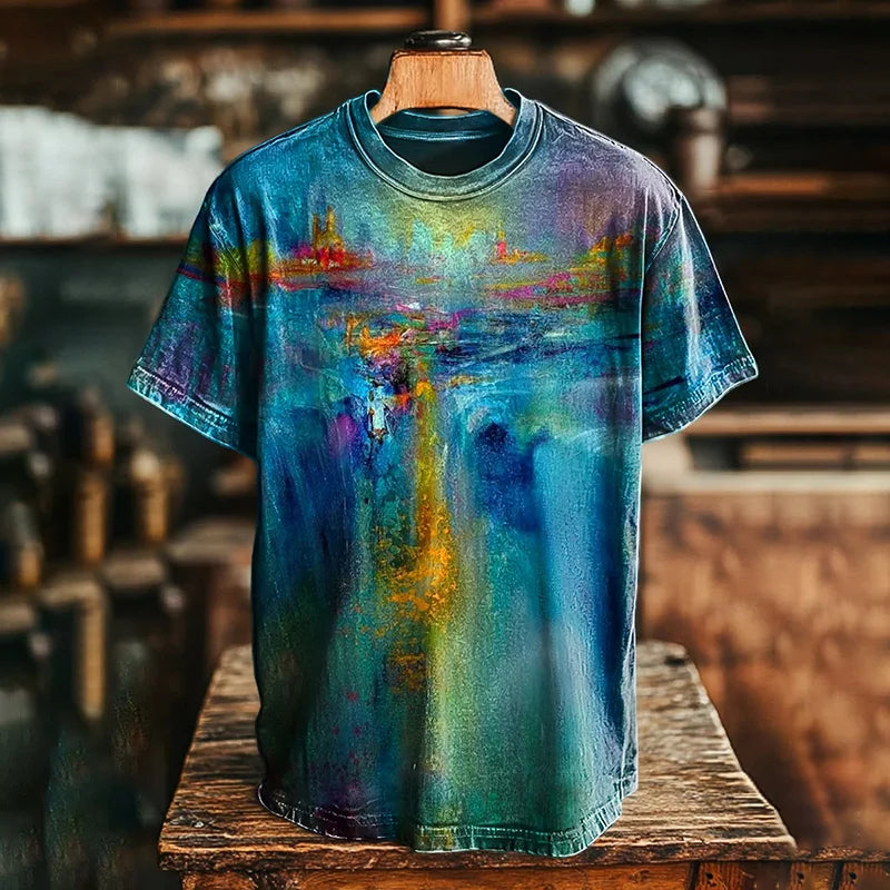 Cardydony Unisex Retro Abstract Waterfall Print Casual T-shirt
