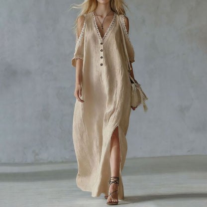 Cardydony Vacation Lace Loose Off-shoulder Maxi Dress