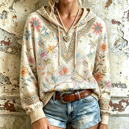 Cardydony Women's Vintage Floral Art Hoodie
