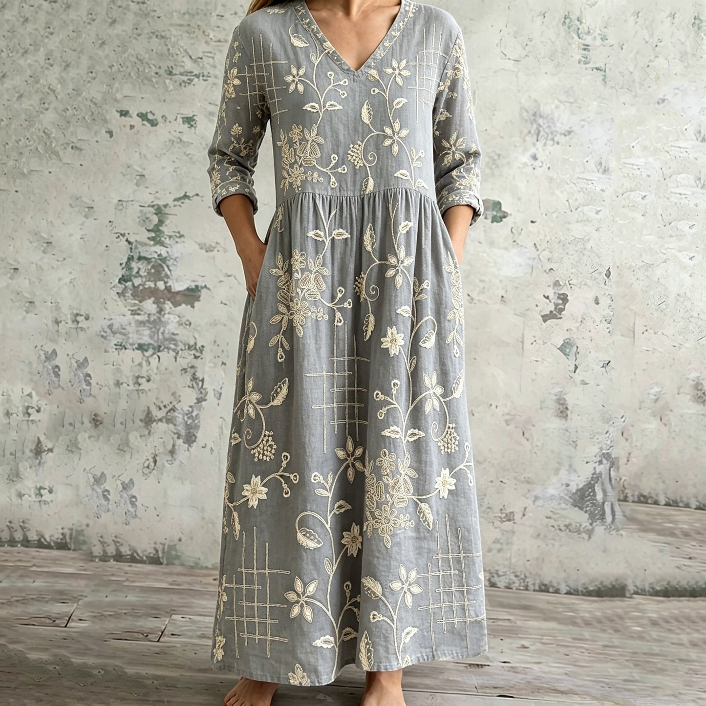 Cardydony Women's Vintage Floral Art Casual Linen Dress