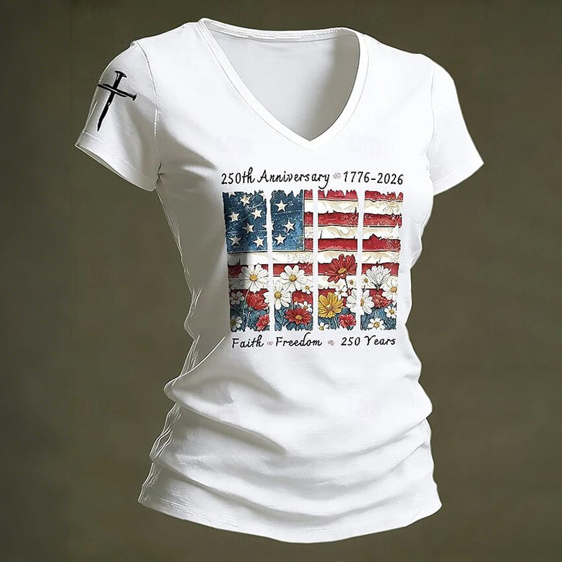 Cardydony Women's Retro American 250th Anniversary Patriotic T Shirt