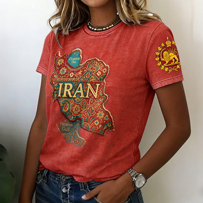 Cardydony Vintage Iran Persian Pattern Map Washed T Shirt