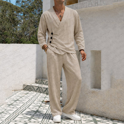 Cardydony Men's Simple Breathable Cotton Two-piece Set