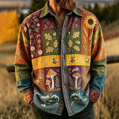 Cardydony Men's Bee Mushroom And Plant Hippie Art Print Shirt