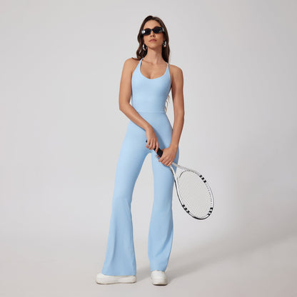 Cardydony Women's Halter Flare-Leg Active Jumpsuit - Trendy and Performance-Driven