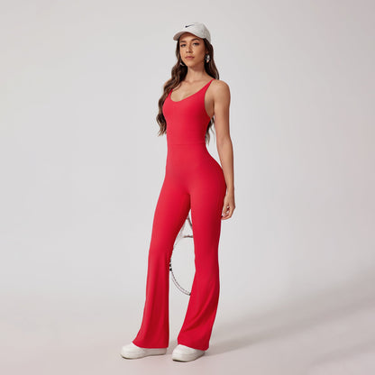Cardydony Women's Halter Flare-Leg Active Jumpsuit - Trendy and Performance-Driven