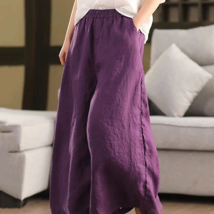 Cardydony Casual Solid Color Linen Loose Trousers