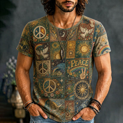 Cardydony Men's Hippie And Peace Elements Patchwork Art Print T-shirt