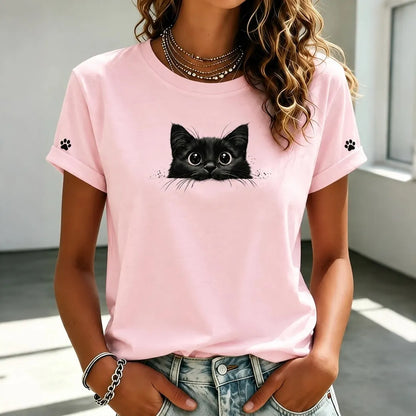 Cardydony Women's Vintage Black Cat Art Casual Short Sleeve T-shirt