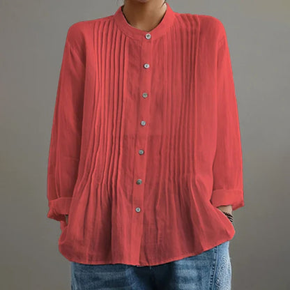 Cardydony Casual Buttoned Solid Color Long Sleeve Stand Collar Shirt