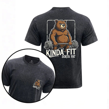 Cardydony Kinda Fit Sorta Fat Printed Washed Gym Shirt