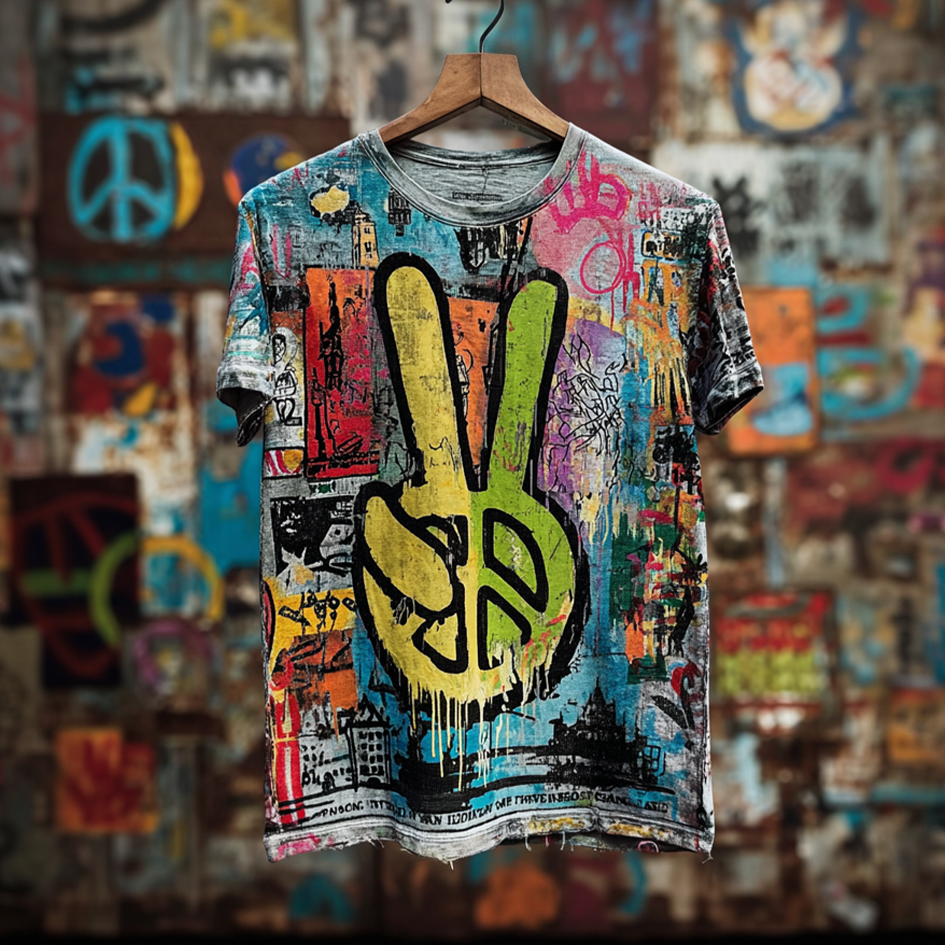 Cardydony Anti-war Theme Graffiti Style Retro Washed T-shirt