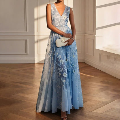 Cardydony Elegant Chiffon Floral Print Sleeveless Dress