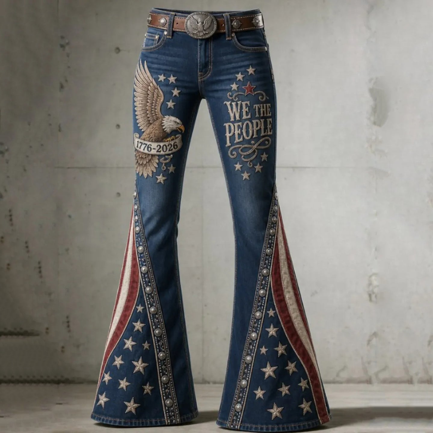 Cardydony Vintage Independence Day Pattern Art Design Jeans
