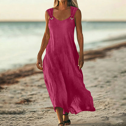 Cardydony Women's Solid Color Linen Blend Sleeveless Dress