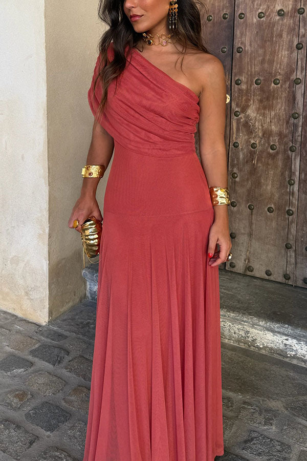 Cardydony Women's In My Arms Mesh Ruched Strapless Paneled Drape Flare Maxi Dress